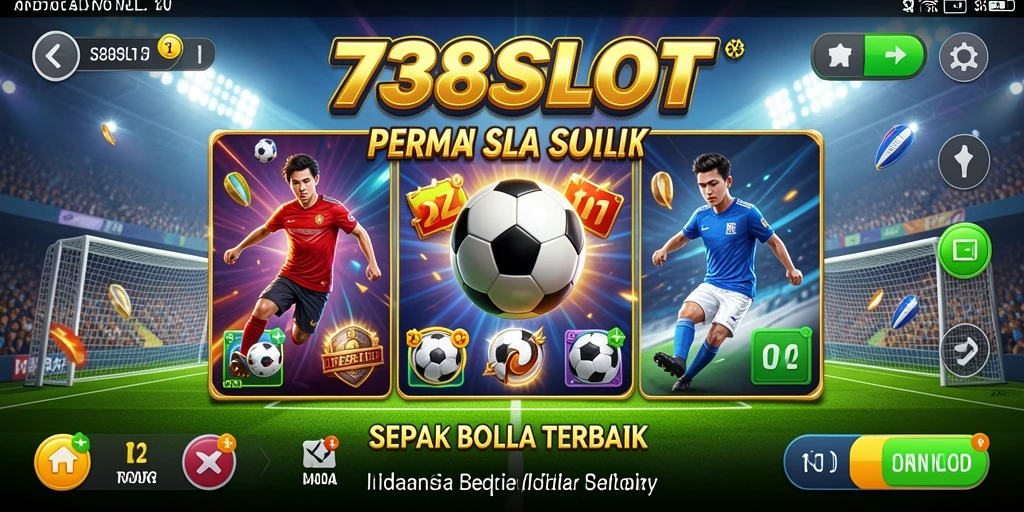 Tangkapan layar permainan 738SLOT dengan tema sepak bola yang menarik.