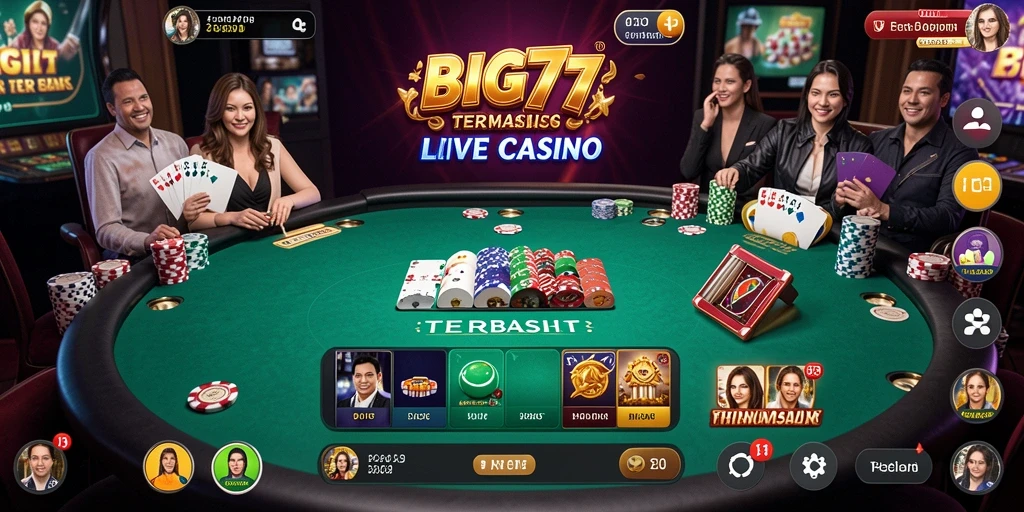 Tangkapan layar utama BIG77 yang menampilkan dealer langsung di permainan Live Casino.