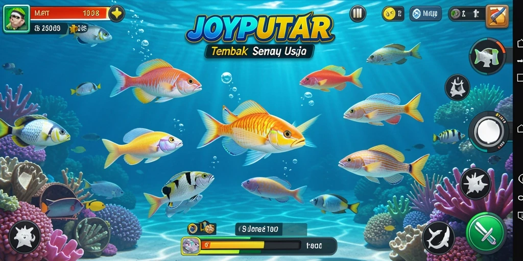 Screenshot JOYPUTAR menampilkan momen seru saat menembak ikan.